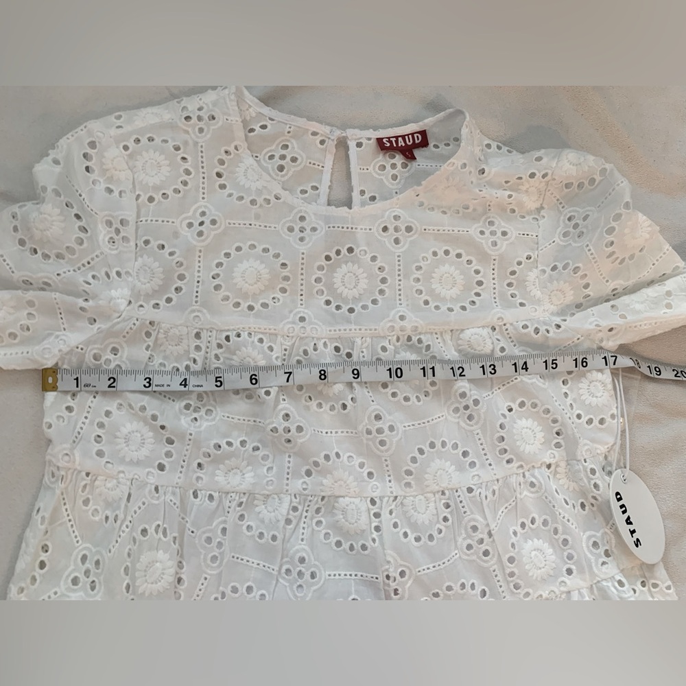 NWT Staud Hyacinth White Eyelet Tiered Maxi Dress Size Small 100% Cotton - Picture 9 of 16